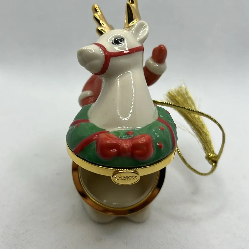 Lenox China Treasures ornament Santa Reindeer trinket